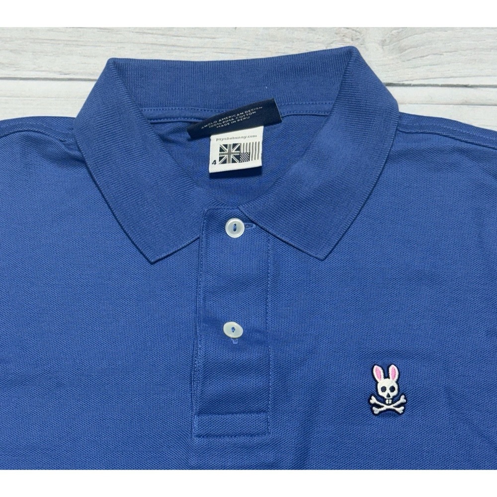 Psycho Bunny Polo Shirt Mens 4 Small Blue Skull Crossbones Short Sleeve Pima - Picture 1 of 6